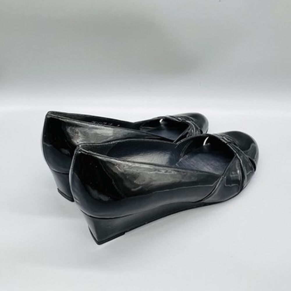 Stuart Weitzman Shoes Womens 10 Black Patent Leather Wedge Bow Pumps FW12479 - Picture 7 of 11